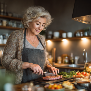 Літній чоловік з планшетом переглядає план харчування